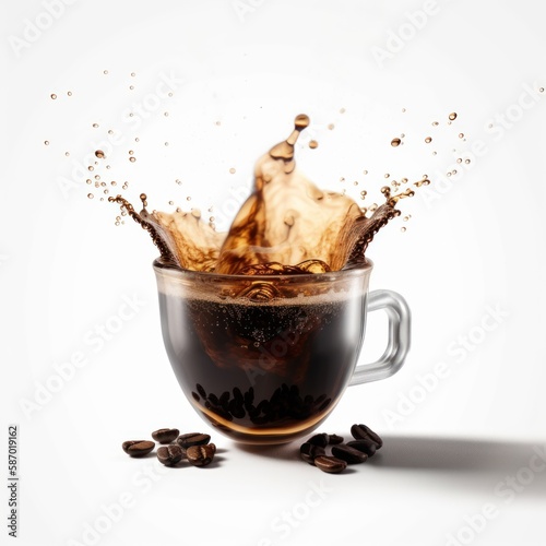cup of Costa Rican coffee with splash and beans - Generated by Generative AI photo
