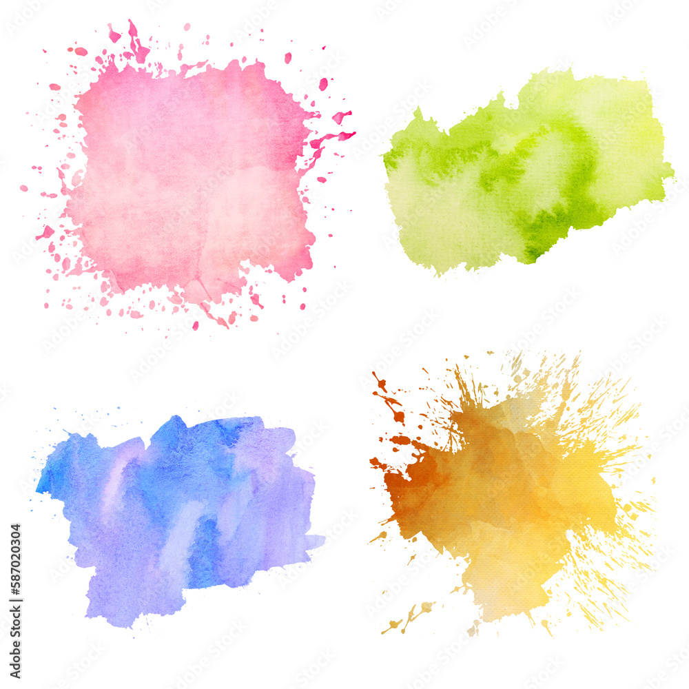 Abstract watercolor splash and blot collection isolated