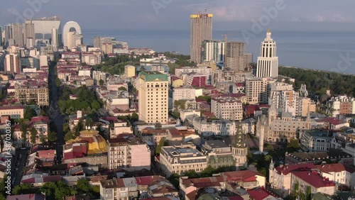 Aerial Cityscape View Modern Urban Architecture Skyscrapers At morning. Batumi , Georgia photo