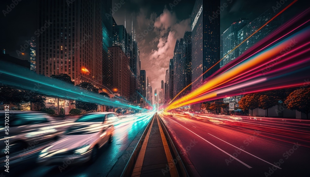 Fototapeta premium traffic in the high tech city, generative ai