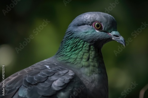 On a green background, a bird watches the shot. Generative AI