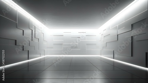 Geometric Textured White Wall with Smooth Light Floor