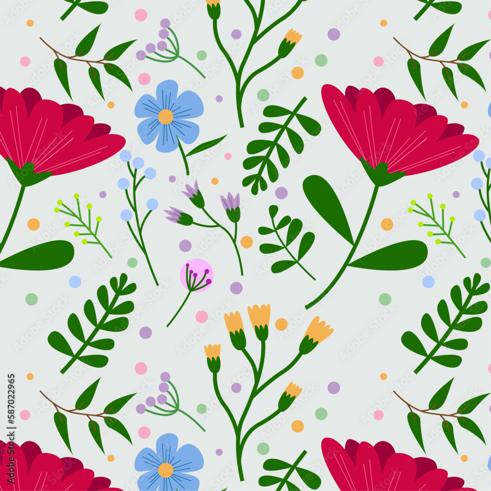 seamless pattern with red flowers and leaves seamless pattern with red flowers and leaves