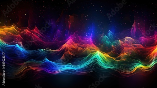Abstract neon color background, fantastic digital desktop wallpaper, black background, ai