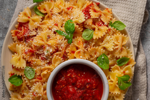 Homemade pasta with marinara sauce