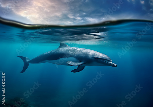 underwater photography of dolphin in the sea with sun rays © Kodjovi