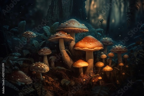 Forest mushroom  jungle background  fantasy  4K  Mushroom Wallpaper  Fantasy Wallpaper  and Mushroom Light. Generative AI