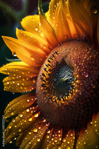 sunflower close up morning dew