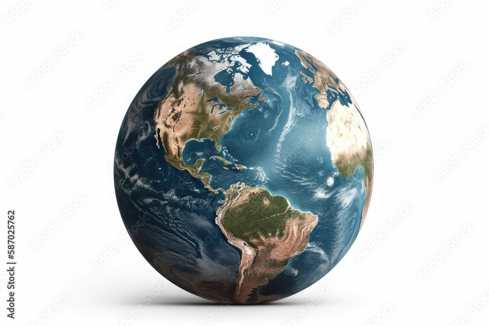 Blue and Brown Earth Globe on a White Background. Generative AI Blue and Brown Earth Globe on a White Background. Generative AI