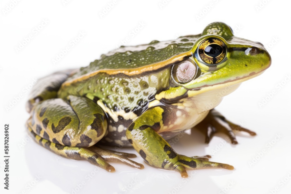 Fototapeta premium Pelophylax ridibundus, a marsh frog, isolated on a white background. Generative AI