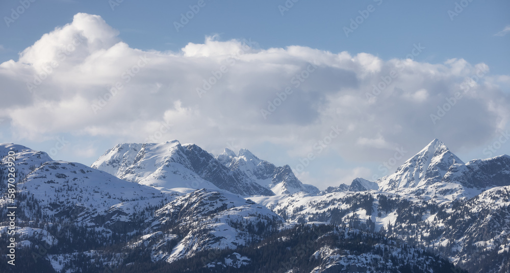 Tantalus Range Mountain covered in Snow. Canadian Landscape Nature Background. Squamish, BC, Canada. Tantalus Range Mountain covered in Snow. Canadian Landscape Nature Background. Squamish, BC, Canada.