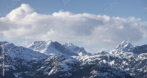 Tantalus Range Mountain covered in Snow. Canadian Landscape Nature Background. Squamish, BC, Canada.