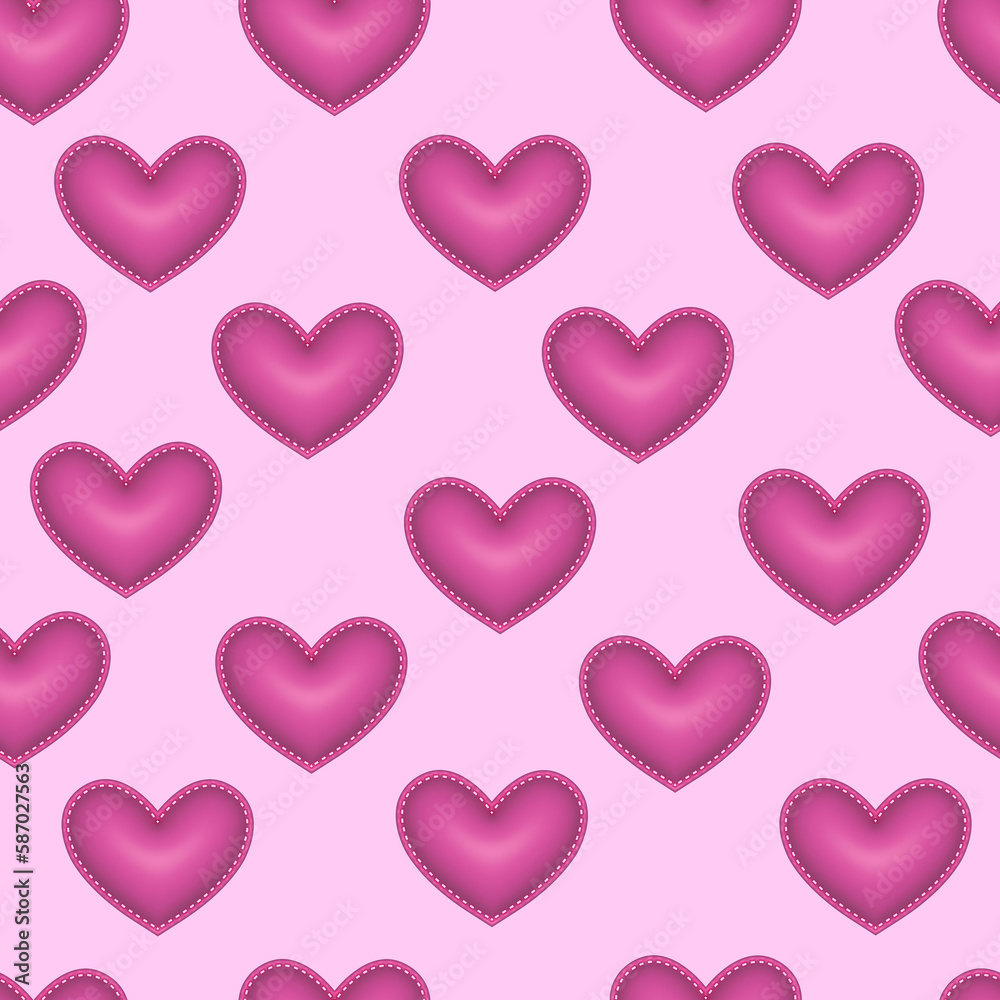 Pink heart seamless pattern. 3d illustration. Romantic background for holiday of love design, Valentine's day card, wedding decoration, wrapping paper for gifts. pink