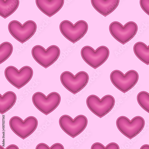 Pink heart seamless pattern. 3d illustration. Romantic background for holiday of love design  Valentine s day card  wedding decoration  wrapping paper for gifts. pink