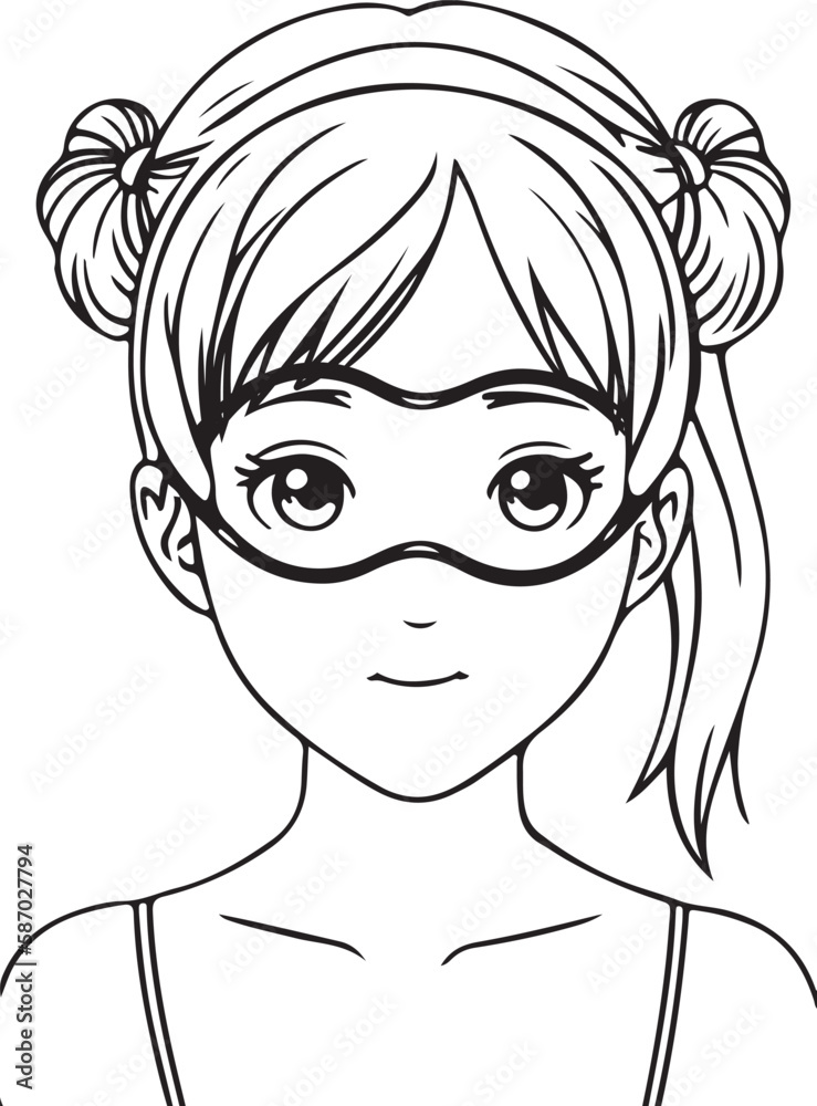 Smiling young woman or girl standing in water mask, enjoying vacations vector illustration Smiling young woman or girl standing in water mask, enjoying vacations vector illustration