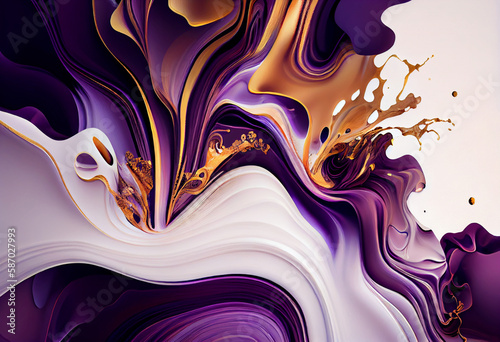 Luxury abstract fluid art painting background purple and gold. Modern contemporary art. AI Generated