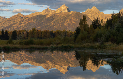 Scenic Sunrise Reflection Landscape in the Tetons in Autumn