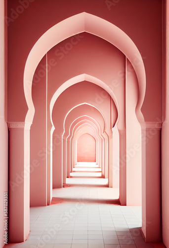 walk way morroccan decoration style pink, AI Generated