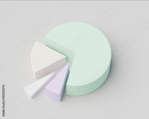 Simple chart pie with separated parts, business statistics, 3d rendering. Financing, report diagram in pale colors
