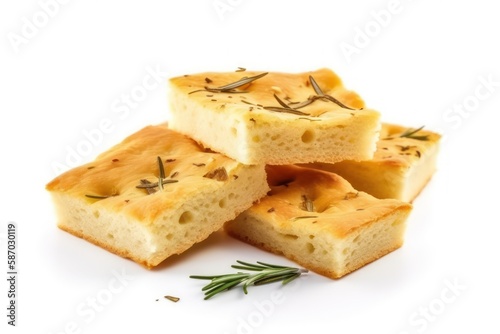 Sliced roman focaccia isolated on white background