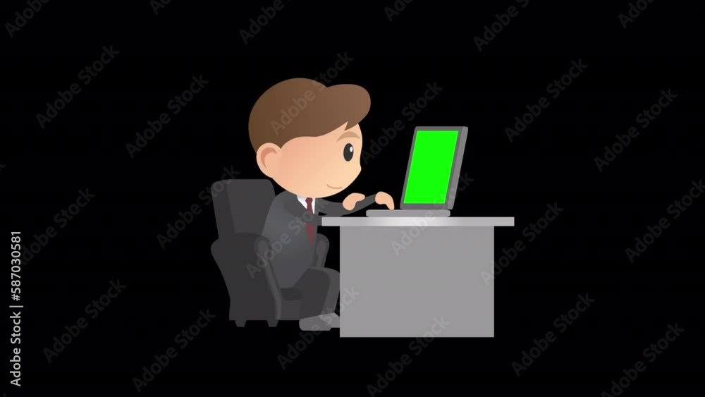 Businessman With Laptop. Animation of a businessman sitting in a chair at a desk and typing on a laptop
Businessman With Laptop. Animation of a businessman sitting in a chair at a desk and typing on a laptop