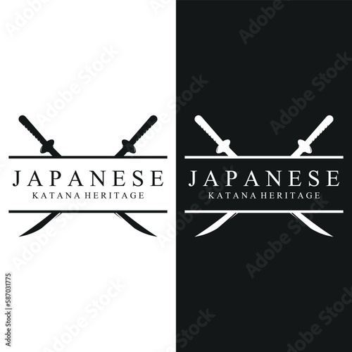 Katana Sword Flat Logo Template Vector Illustration.