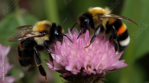 Bumblebee foraging on flower, flower pollination by bug. © Exotic Escape