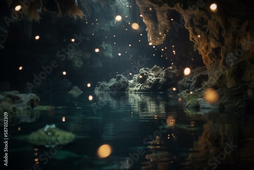 Underwater caves and caverns, bokeh Generative AI © Катерина Євтехова