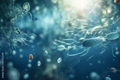 The role of plankton in the ocean food chain, bokeh Generative AI