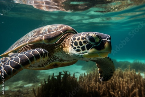 The importance of protecting sea turtles and their habitats, bokeh Generative AI © Катерина Євтехова