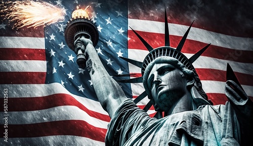 USA 4th of july - Illustration of statue of liberty and usa flag, Generative ai © Deep Ai Generation
