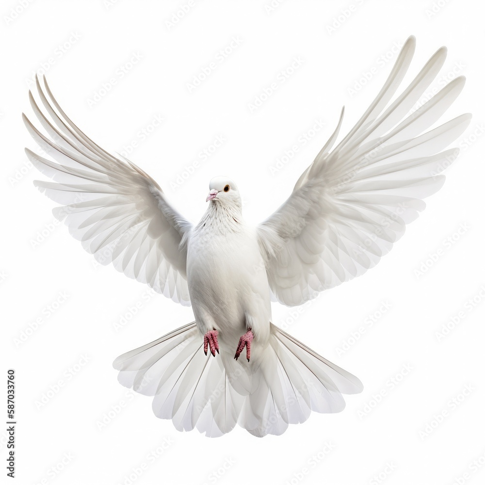 Obraz premium Holy Spirit white dove with open wings in white background Generative AI Illustration