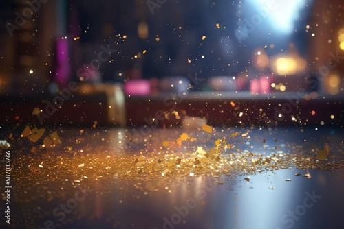 Luxury ambience with golden dust particles and bokeh lighting effects on a blurred background Generative AI Illustration © SVasco