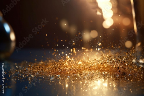 Luxury ambience with golden dust particles and bokeh lighting effects on a blurred background Generative AI Illustration