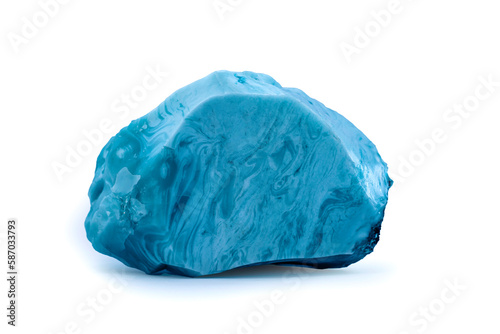 Blue crystal mineral stone on isolated white background. Mineral crystals in the natural environment.