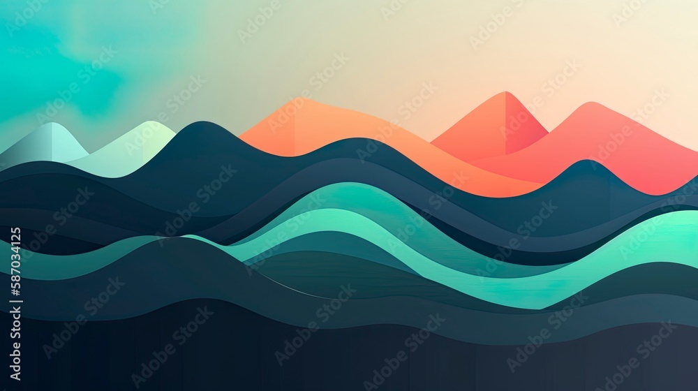 Fototapeta premium Abstract 2d background with waves. AI generative art.