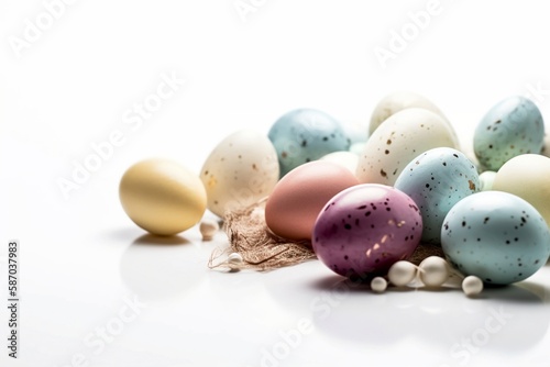 easter eggs and flowers white background