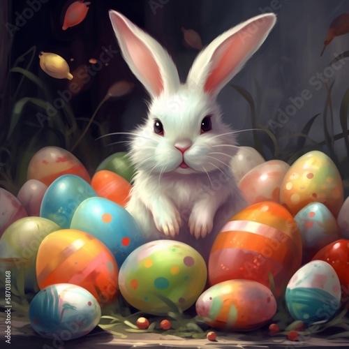 easter bunny and easter eggs © fadi