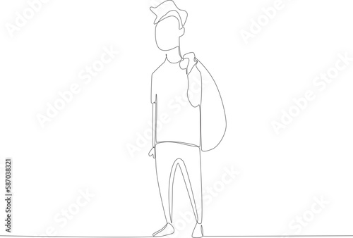 A man fled seeking help. Refugee one-line drawing