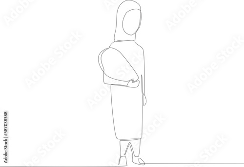 A mother and daughter looking for housing assistance. Refugee one-line drawing