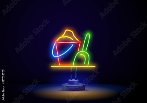 Sand bucket icon in neon style. Simple thin line, outline vector of Summer icons for UI and UX, website or mobile application