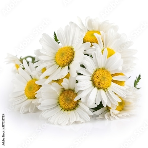 Fresh and delicate daisy bouquet with vibrant colors, isolated on white. Aesthetic and elegant floral composition. Generative AI