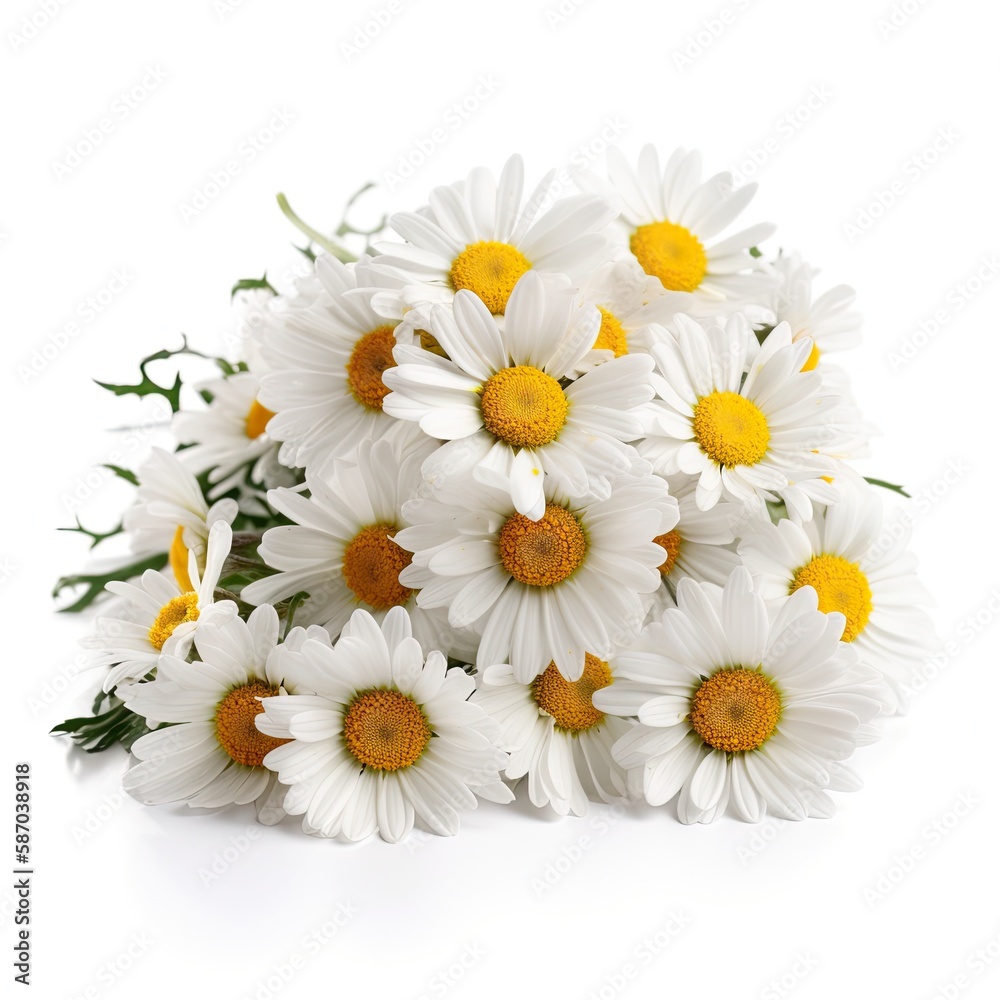 Obraz premium Fresh and delicate daisy bouquet with vibrant colors, isolated on white. Aesthetic and elegant floral composition. Generative AI
