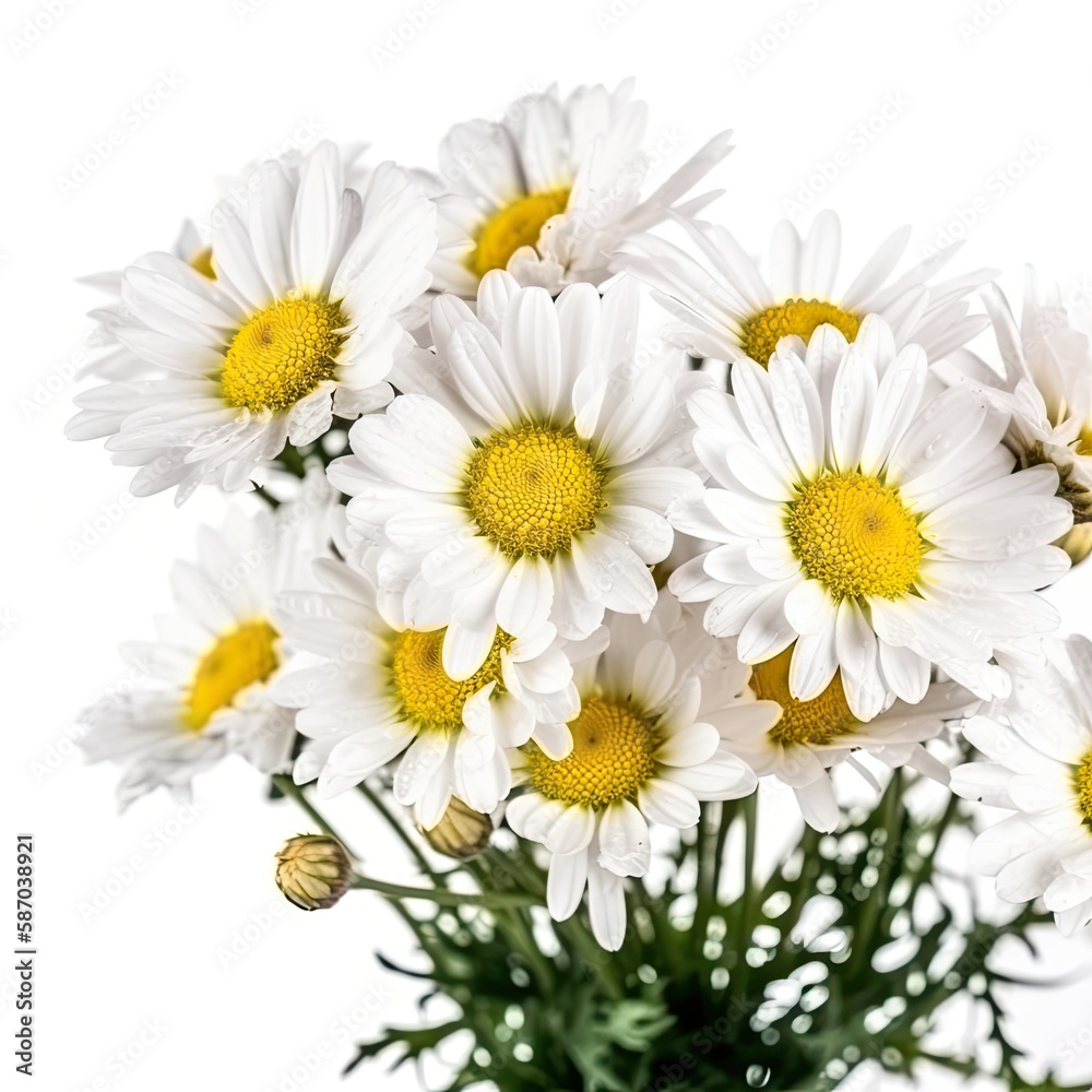 Obraz premium Fresh and delicate daisy bouquet with vibrant colors, isolated on white. Aesthetic and elegant floral composition. Generative AI