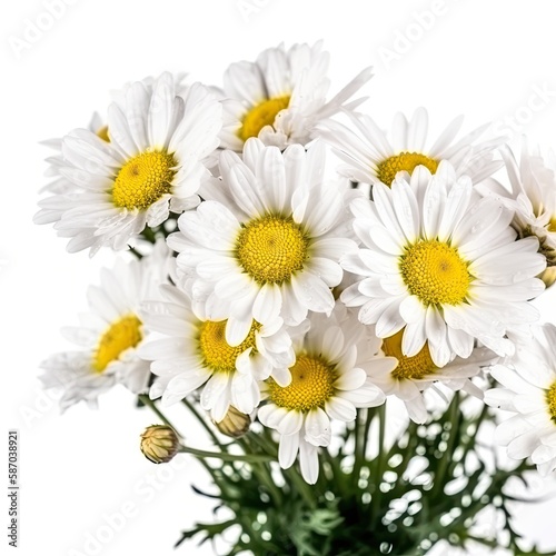 Fresh and delicate daisy bouquet with vibrant colors  isolated on white. Aesthetic and elegant floral composition. Generative AI