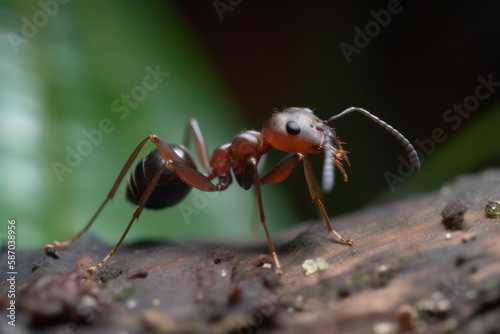 Red ant on wood looking towards us © grape_vein