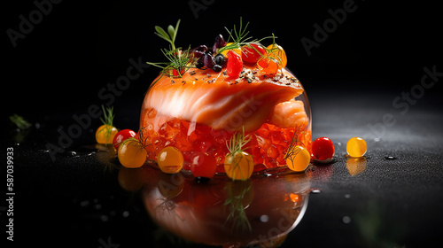 Molecular Cuisine Delight: Salmon, Balsamic, and Vinegar