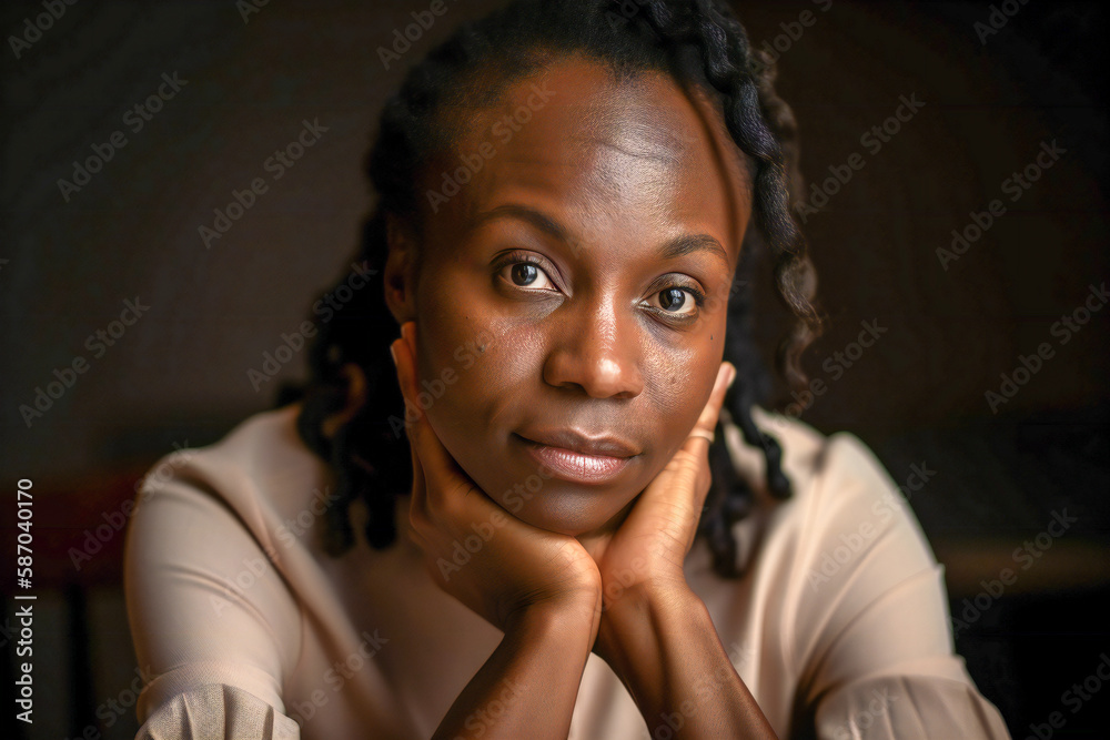 Portrait of a black young woman Created with Generative AI technology. Portrait of a black young woman Created with Generative AI technology.