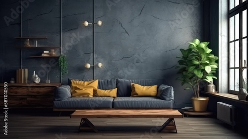 Fototapeta Naklejka Na Ścianę i Meble -  Interior of living room with sofa, modern home. Created with Generative AI Technology. 