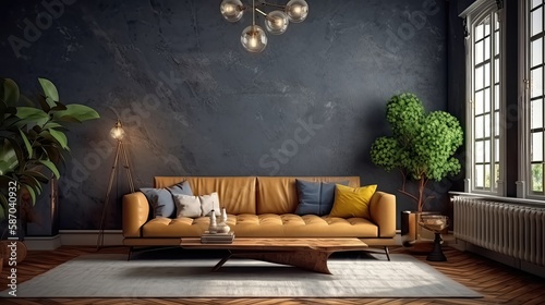Canvastavla Interior of living room with sofa, modern home